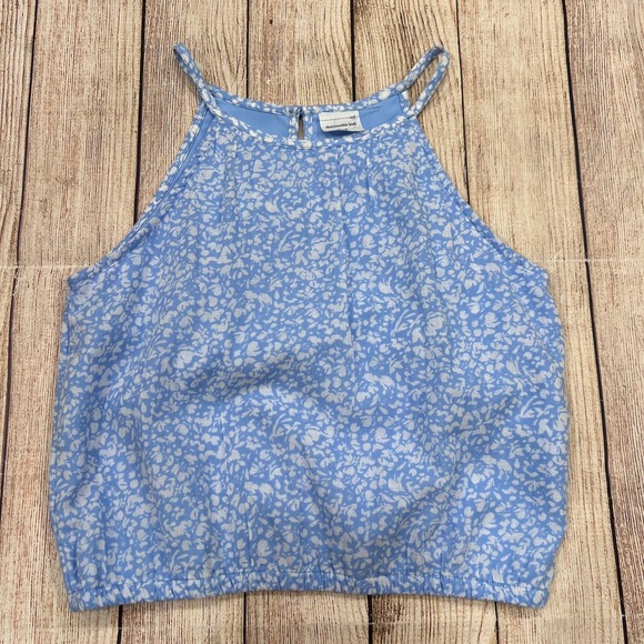 abercrombie kids Other - Abercrombie Kids Blue White Floral Halter Crop Top Elastic Hem Size 11/12
